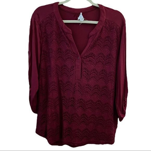 Siren Lily Women's Crochet Knit Pullover Top‎ Burgundy Size 1X - Picture 1 of 5